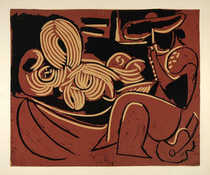 1962 Linocut Reclining Woman and Picador Guitar Picasso - Limited Edition 472/520