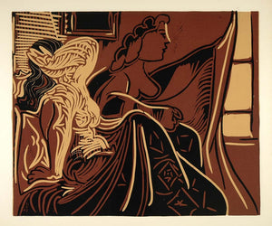 1962 Linocut Abstract Nude Two Women at Window Picasso - Limited Edition 472/520