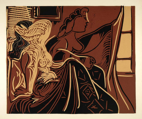 Giuseppe Liverino作 カメオ額装1962年製 A42 1962 Linocut Abstract Nude Two Women at Window Picasso - Limited