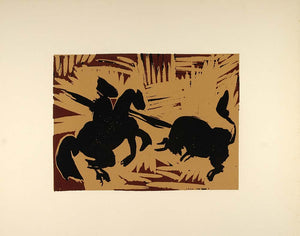 1962 Linocut Art Goading Bull Toro Bullfighting Picasso - Limited Edition 472/520