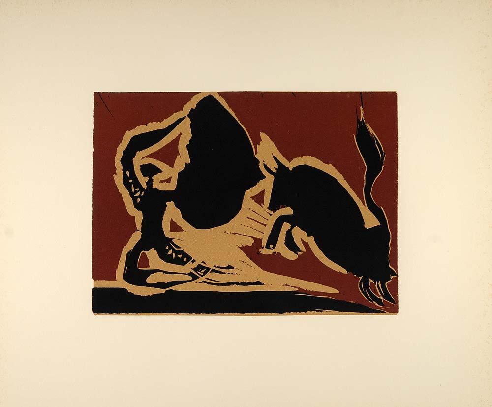 1962 Linocut Bull Charging Cape Bullfighting Picasso - Limited Edition 472/520