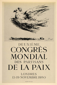 1971 Print Picasso Congres Mondial Paix Peace Dove 1950 - ORIGINAL PIC3