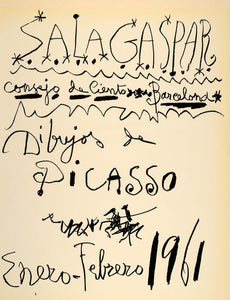 1971 Tipped-In Print Artist Pablo Picasso Sala Gaspar Barcelona 1961 PIC3