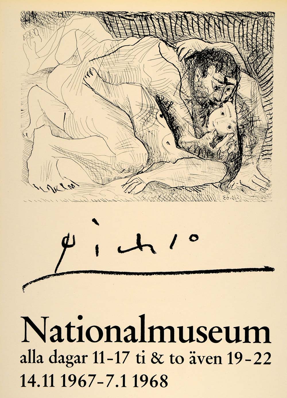 1971 Print Picasso Lovers Nationalmuseum Stockholm - ORIGINAL PIC3