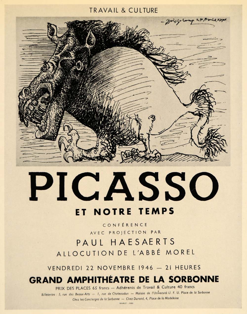 1971 Print Picasso Lecture Paul Haesaerts Poster 1946 - ORIGINAL PIC3