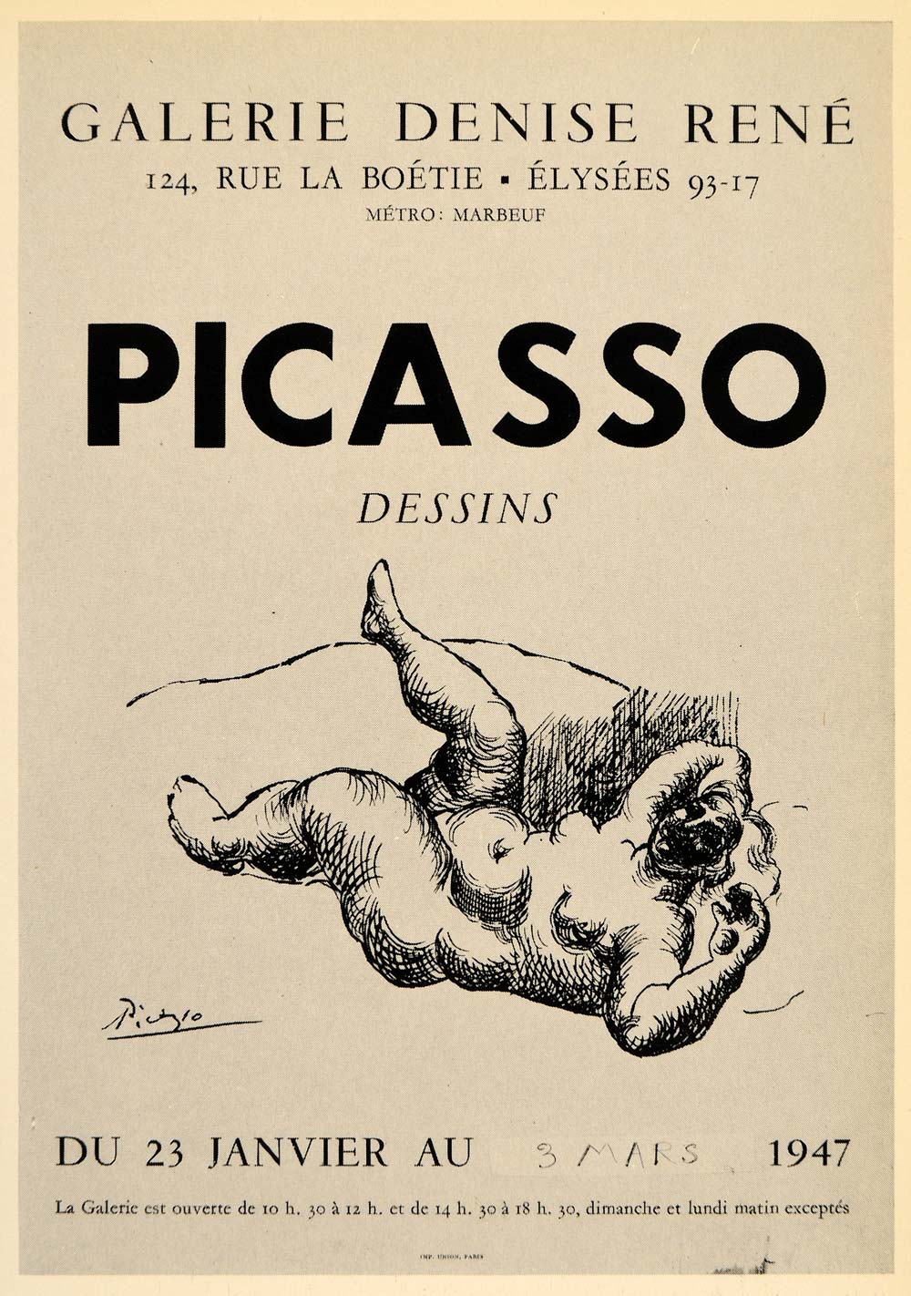 1971 Print Picasso Nude Galerie Denise Rene Poster 1947 - ORIGINAL PIC3