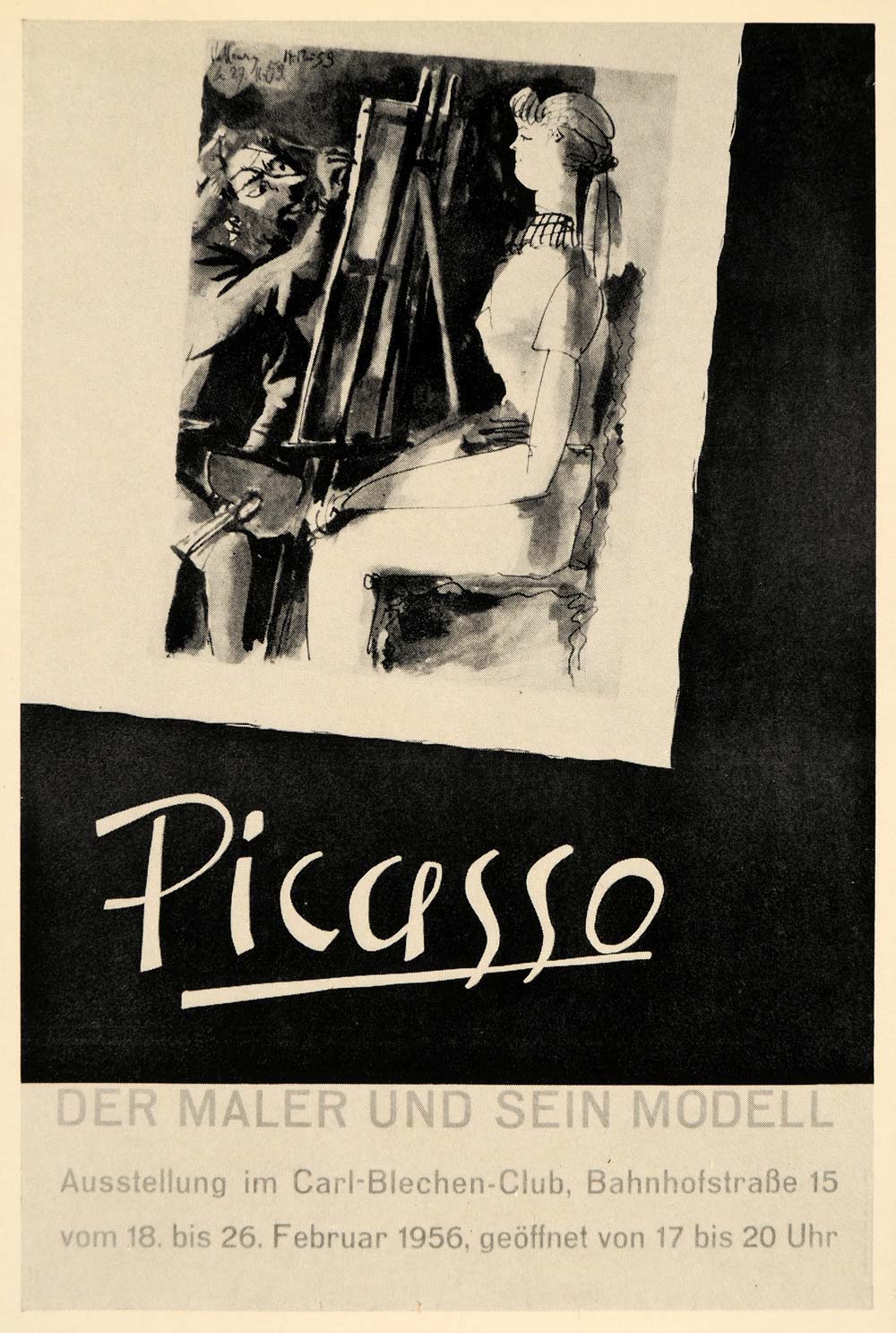 1971 Print Picasso Painter Model Easel Art Poster 1956 - ORIGINAL PIC3