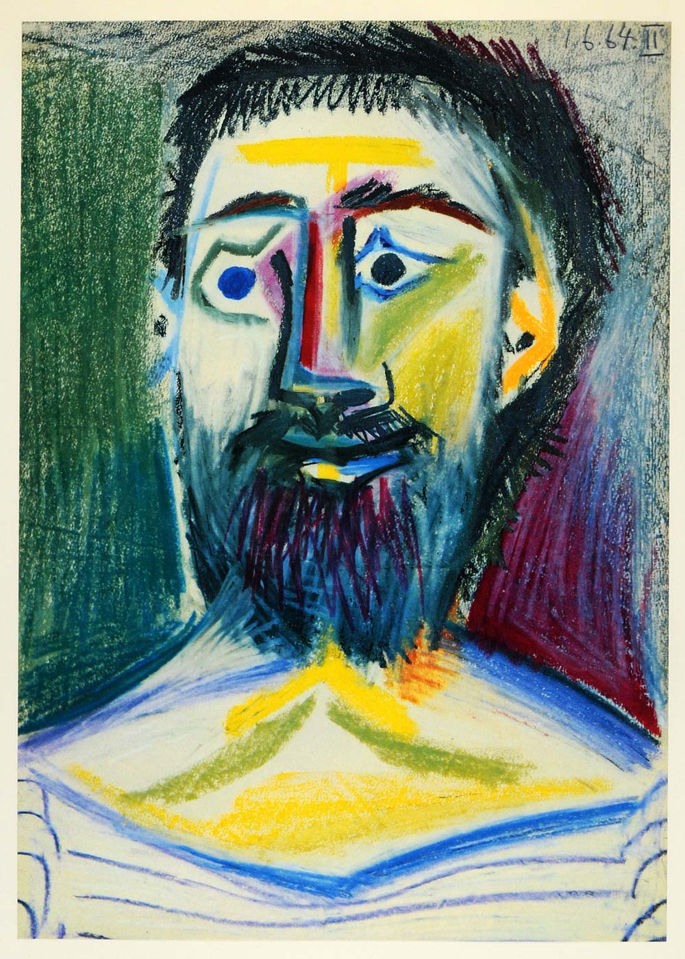 1966 Print Pablo Picasso Original Portrait Bearded Man - ORIGINAL