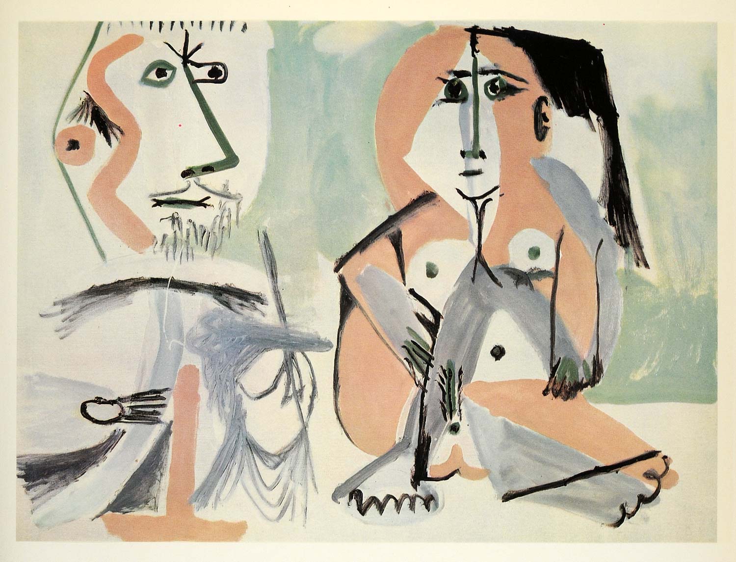 1966 Print Pablo Picasso Original Nude Woman Hair Man - ORIGINAL