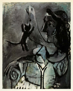 1966 Print Pablo Picasso Original Dark Gray Lady Cat - ORIGINAL