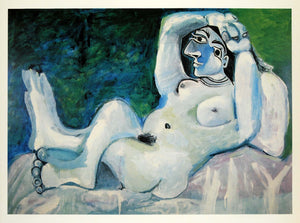 1966 Print Pablo Picasso Nude Woman White Blue Lay Bed - ORIGINAL