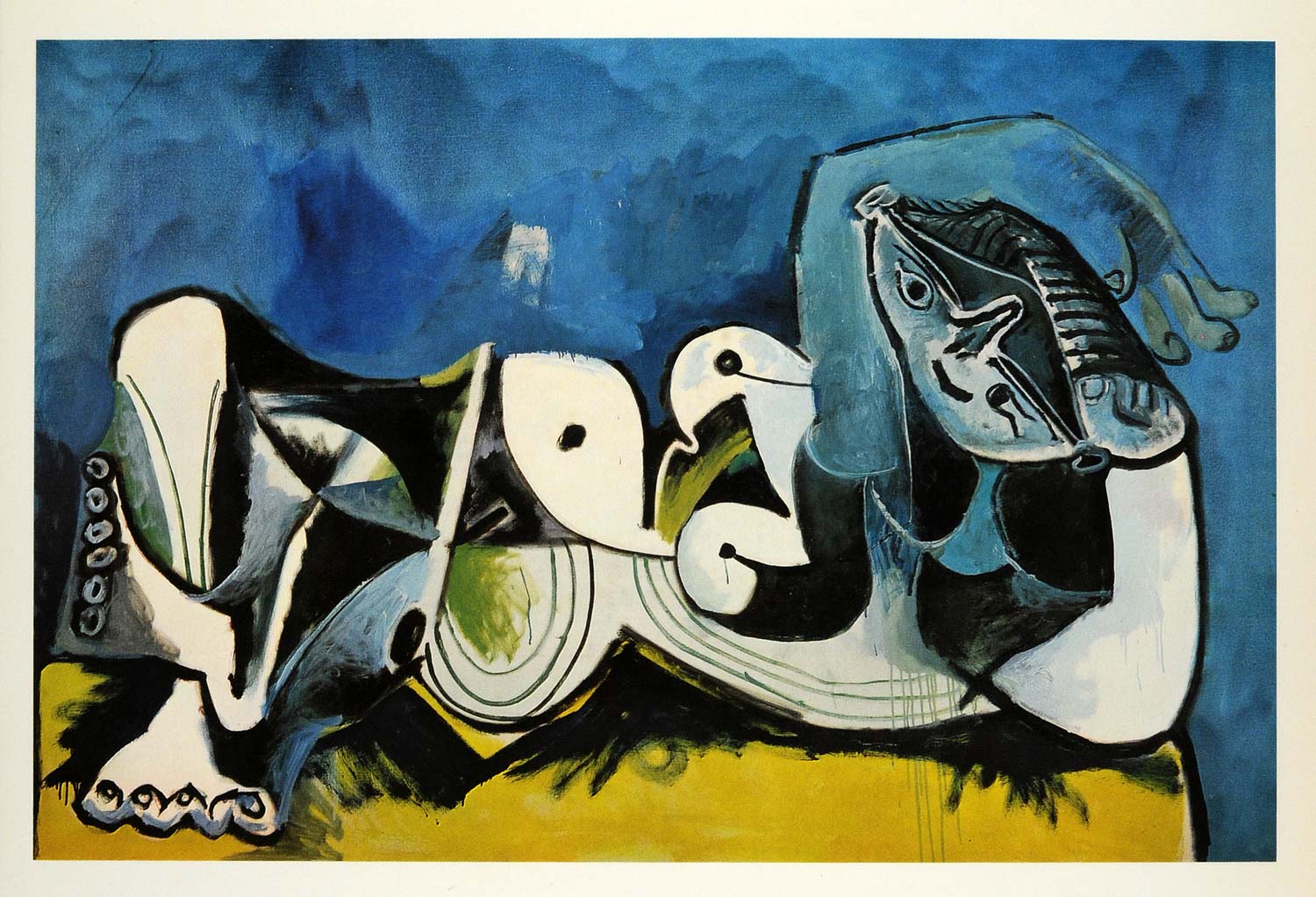 1966 Print Pablo Picasso Abstract Naked Lady Turquoise - ORIGINAL