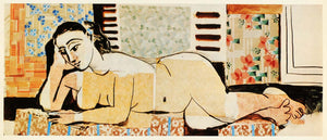 1966 Print Picasso Nude Resting Woman Floral Collage - ORIGINAL