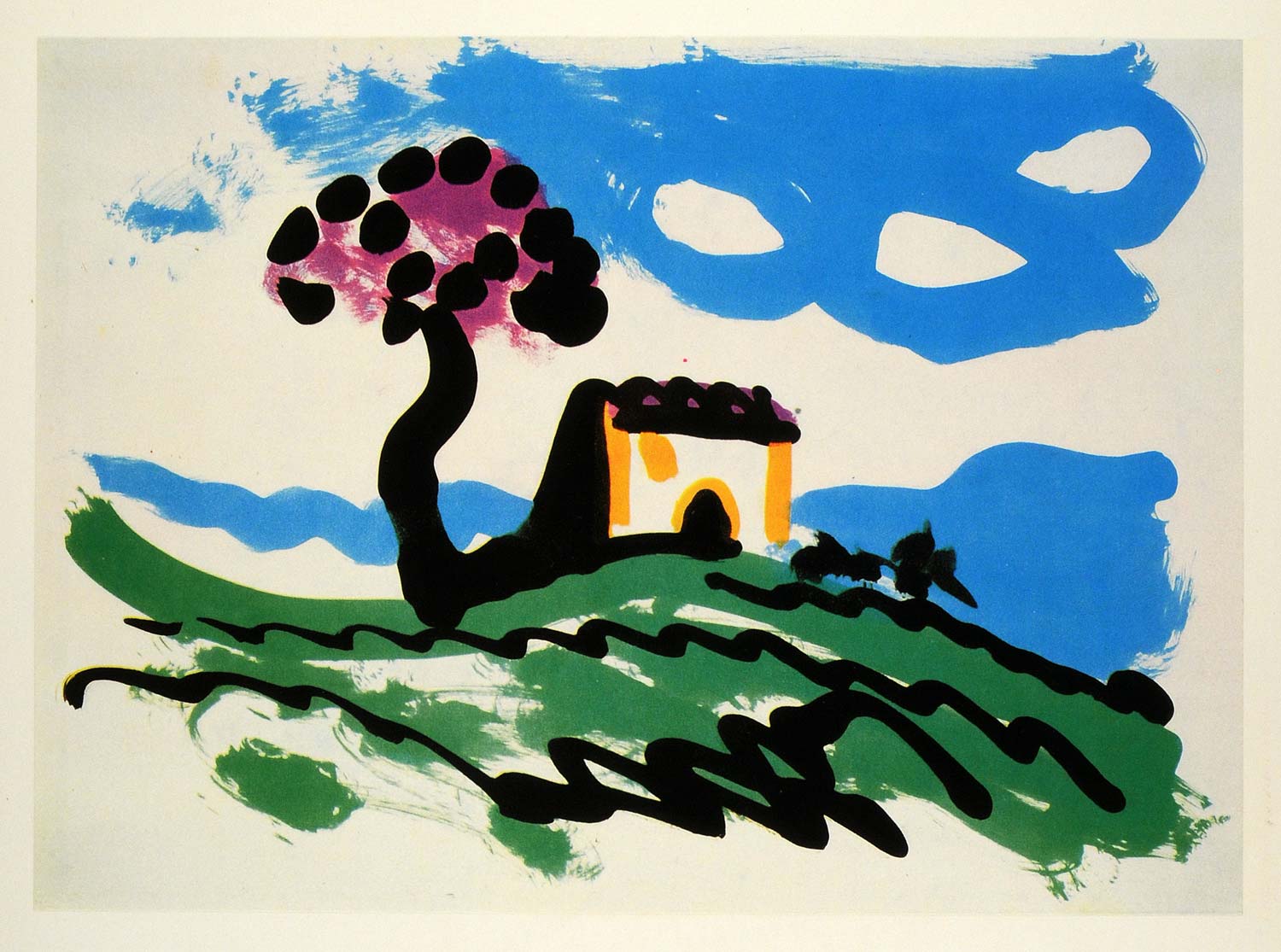 1966 Print Pablo Picasso Original Landscape Tree House - ORIGINAL