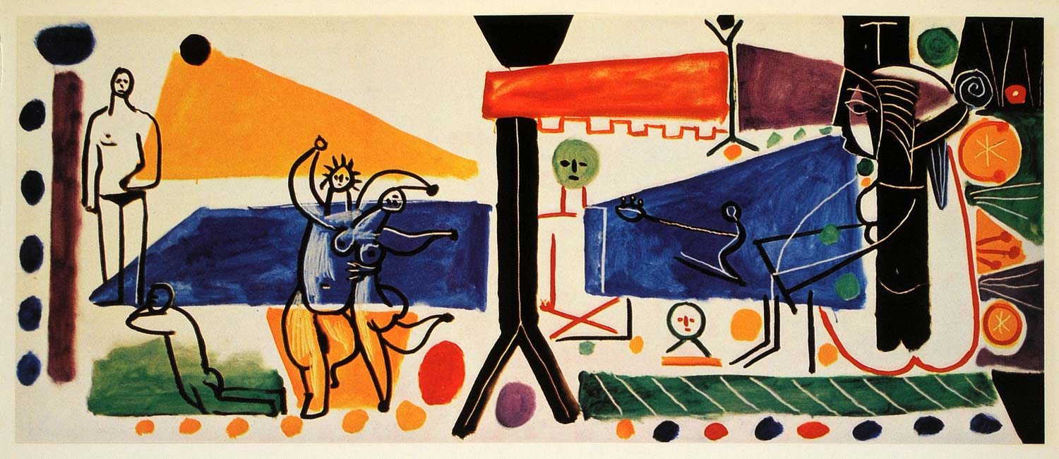 1966 Print Pablo Picasso Abstract Shapes People Dancers - ORIGINAL