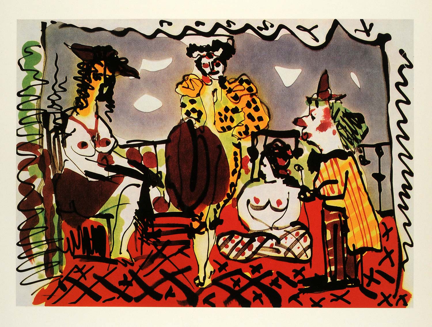 1966 Print Pablo Picasso Nude Women Clown Costumes Red - ORIGINAL