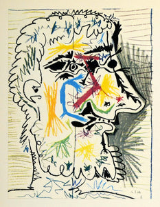 1966 Print Pablo Picasso Sketchy Bearded Man Profile - ORIGINAL