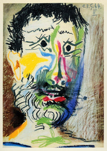 1966 Print Pablo Picasso Hairy Man Face Teeth Portrait - ORIGINAL