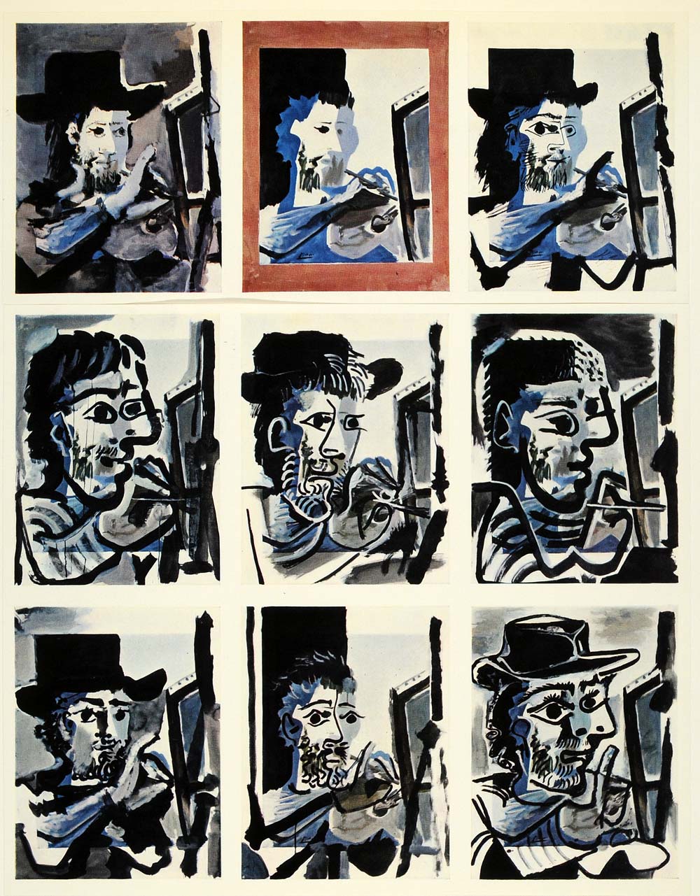 1966 Print Pablo Picasso Paint Easel Series Black Blue - ORIGINAL