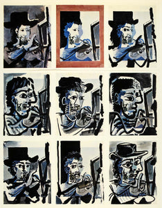 1966 Print Pablo Picasso Paint Easel Series Black Blue - ORIGINAL