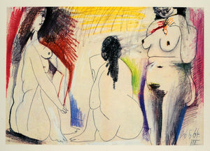 1966 Print Pablo Picasso Naked Women Red Yellow Magenta - ORIGINAL