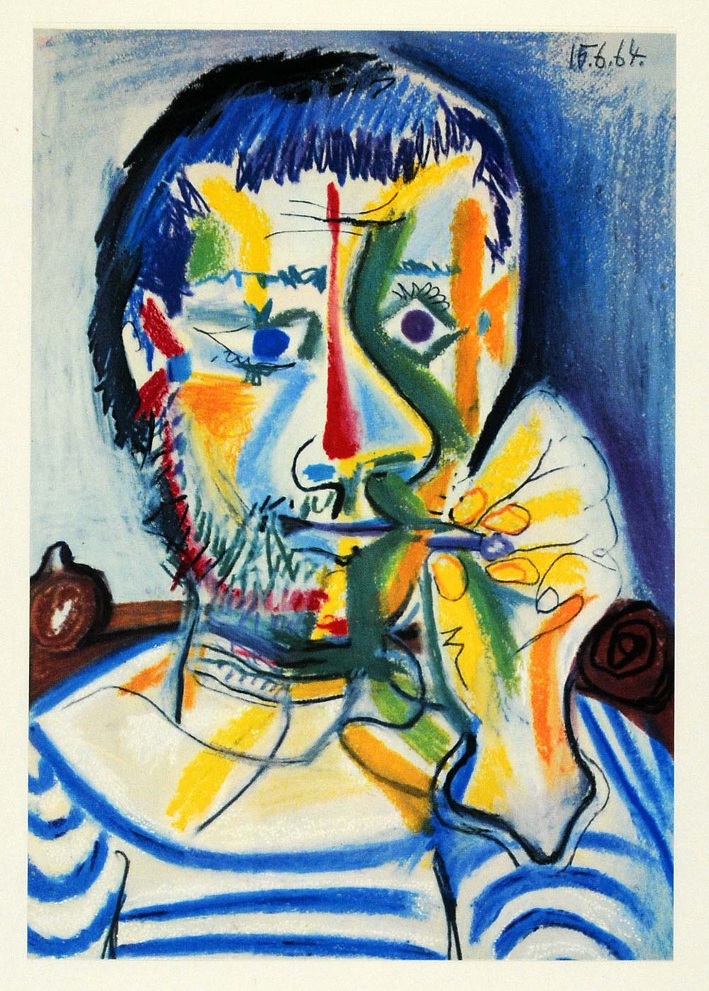 1966 Print Pablo Picasso Blue Smoker Man Portrait Beard - ORIGINAL