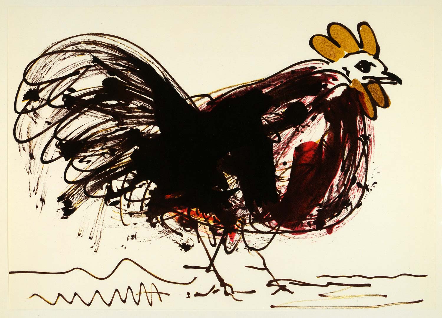 1966 Lithograph Pablo Picasso Original Maroon Rooster  - ORIGINAL