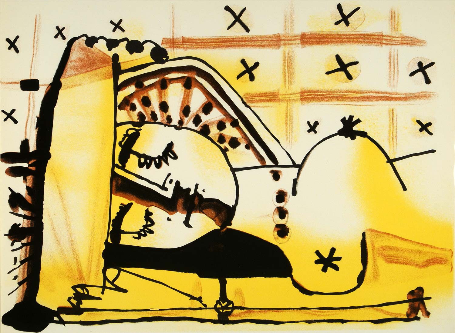 1966 Lithograph Pablo Picasso Yellow Nude Woman Sepia - ORIGINAL