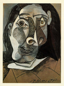 1964 Print Pablo Picasso Distorted Gray Face Portrait - ORIGINAL