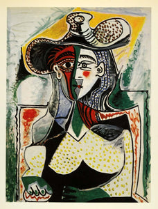 1964 Print Pablo Picasso Dotted Pattern Shapes Lady Hat - ORIGINAL