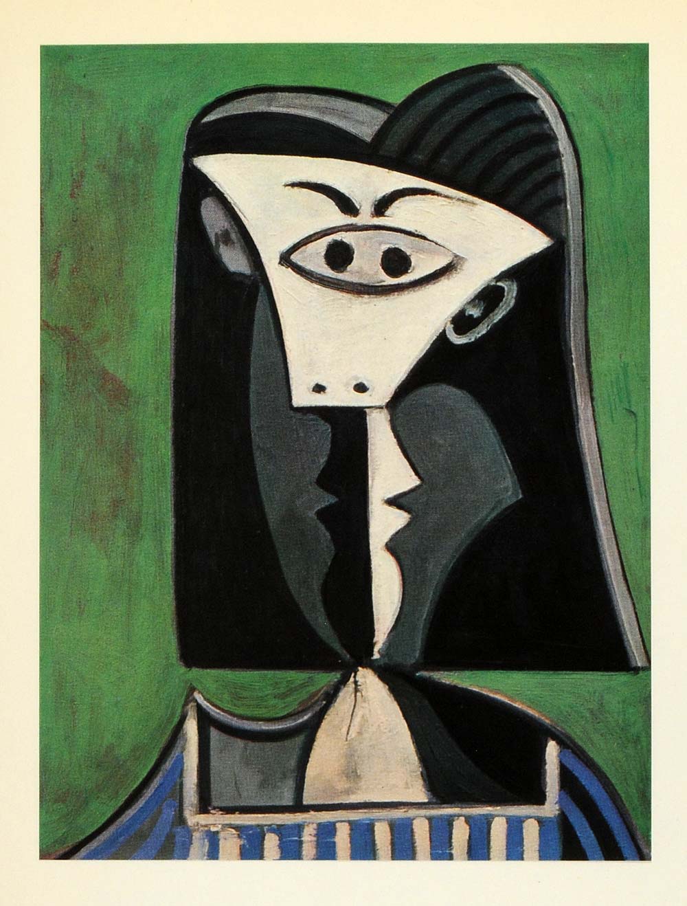 1964 Print Pablo Picasso Green Blue Distorted Woman - ORIGINAL