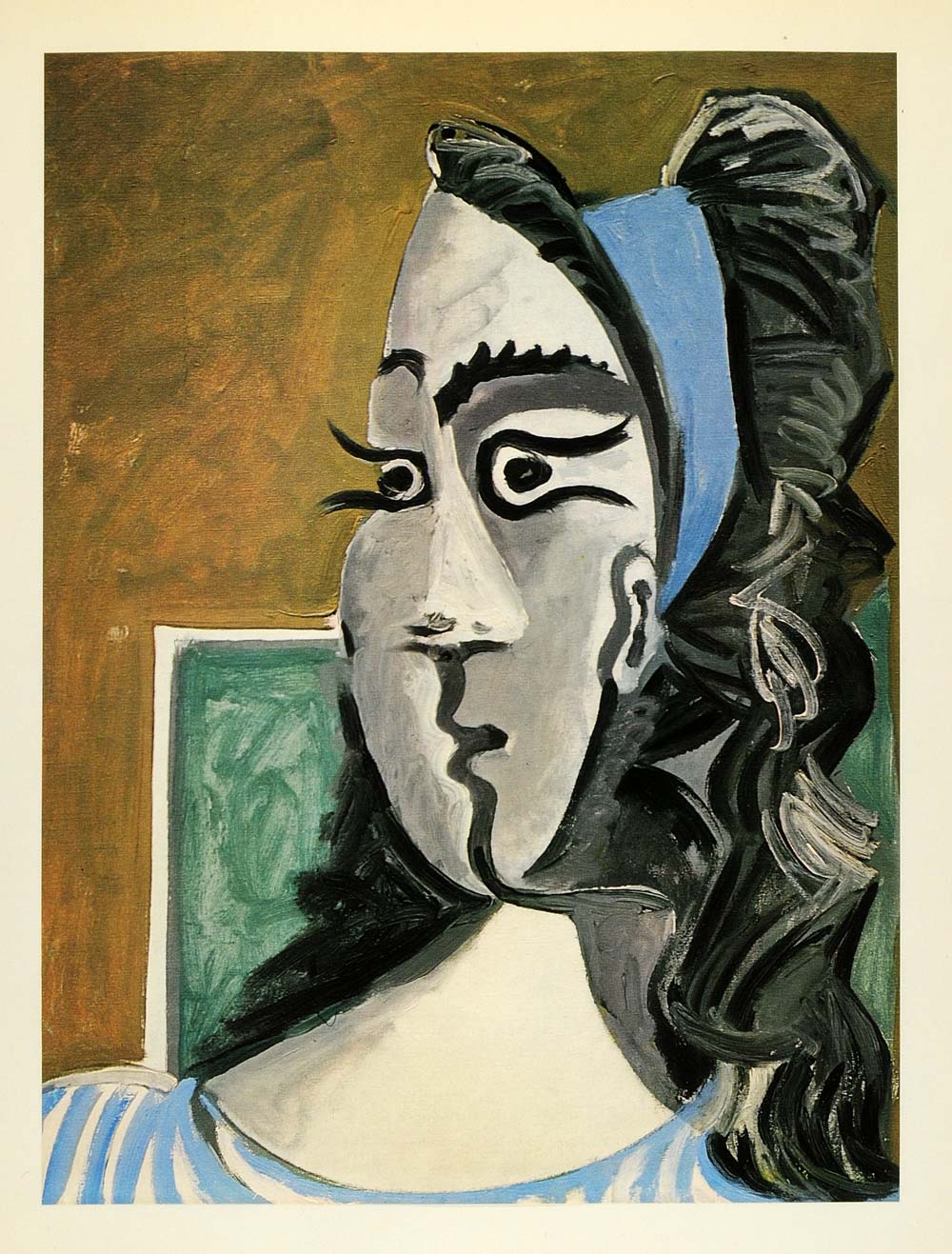 1964 Print Picasso Female Portrait Blue Dress Headband - ORIGINAL