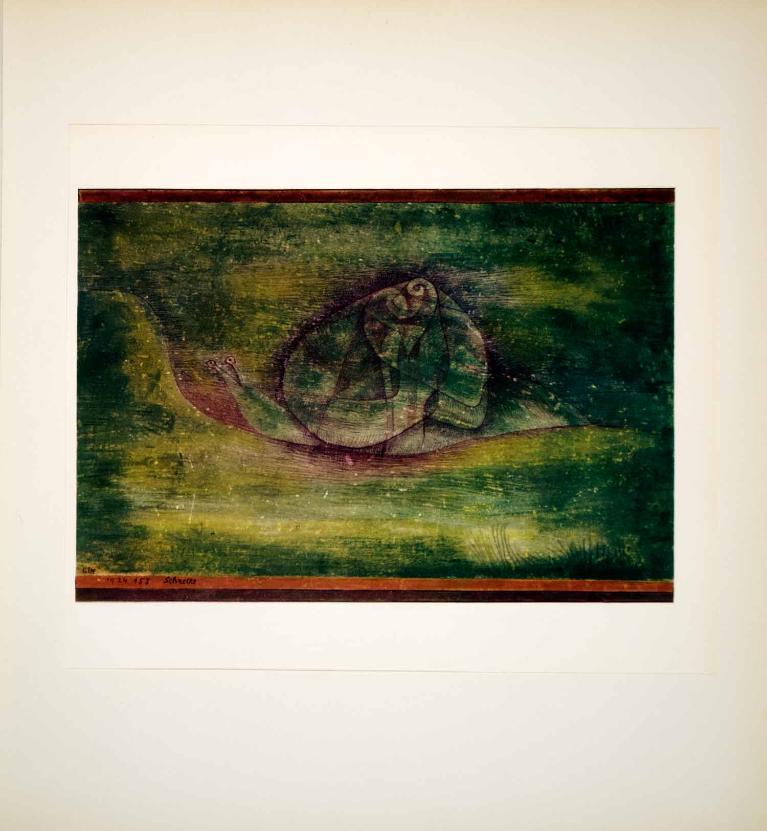 1958 Color Print Paul Klee Snail Schnecke Watercolor Painting Abstract Art PL1
