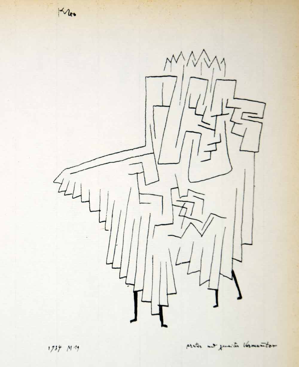 1958 Print Paul Klee First Second Masked Figure Abstract Line Drawing Art PL1