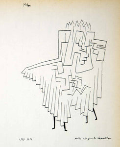1958 Print Paul Klee First Second Masked Figure Abstract Line Drawing Art PL1