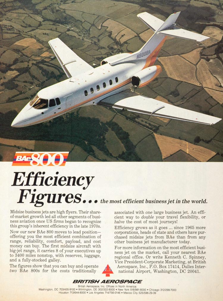 1985 Ad British Aerospace Private Business Jet BAe800 - ORIGINAL ADVERTISING