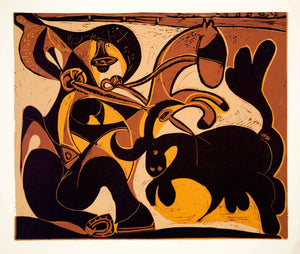 1963 Lithograph Picasso Picador Goading Bull Bullfight Bullfighting Linocut Art