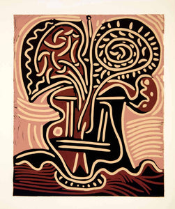 1963 Lithograph Pablo Picasso Flower Vase Still Life Abstract Linocut Art Modern