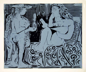 1963 Lithograph Pablo Picasso Two Nude Women Female Figures Linocut Abstract Art