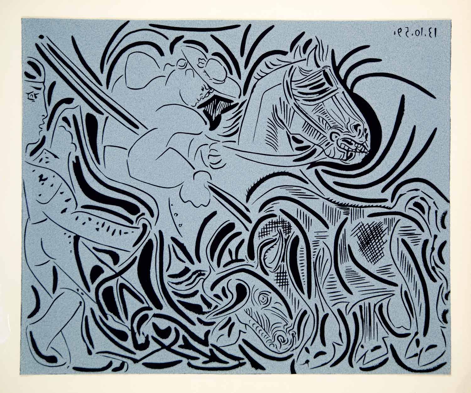 1963 Lithograph Pablo Picasso Picador Horse Goading Bull Bullfight Linocut Art