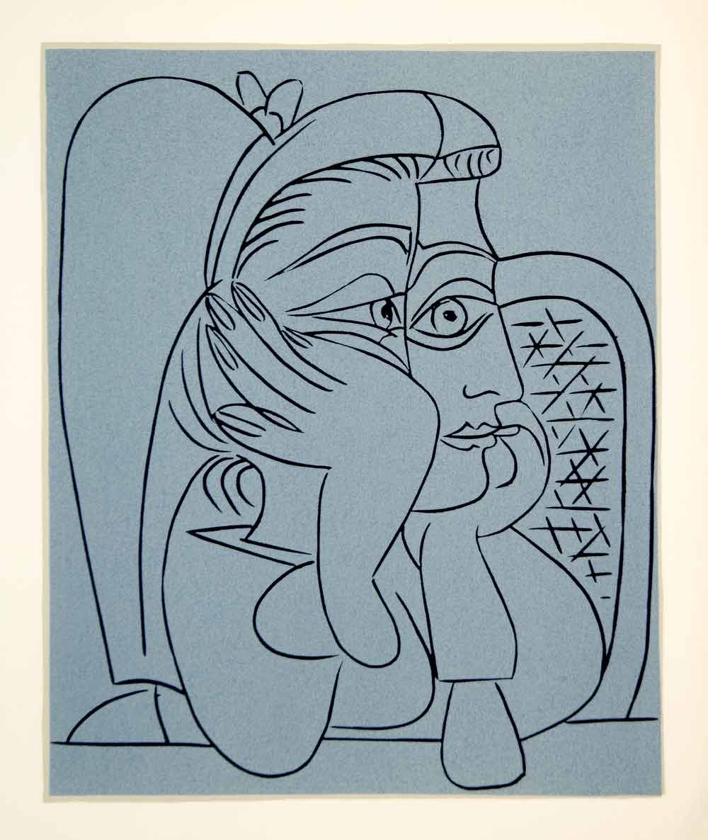 1963 Lithograph Pablo Picasso Female Head Profile Portrait Linocut