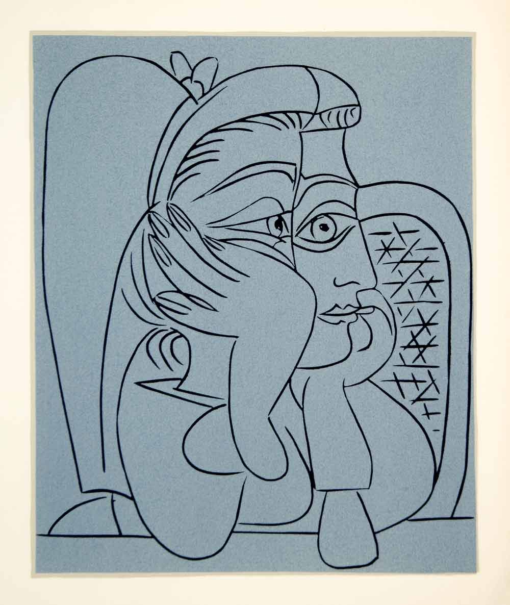 1963 Lithograph Pablo Picasso Female Head Profile Portrait Linocut Abstract Art