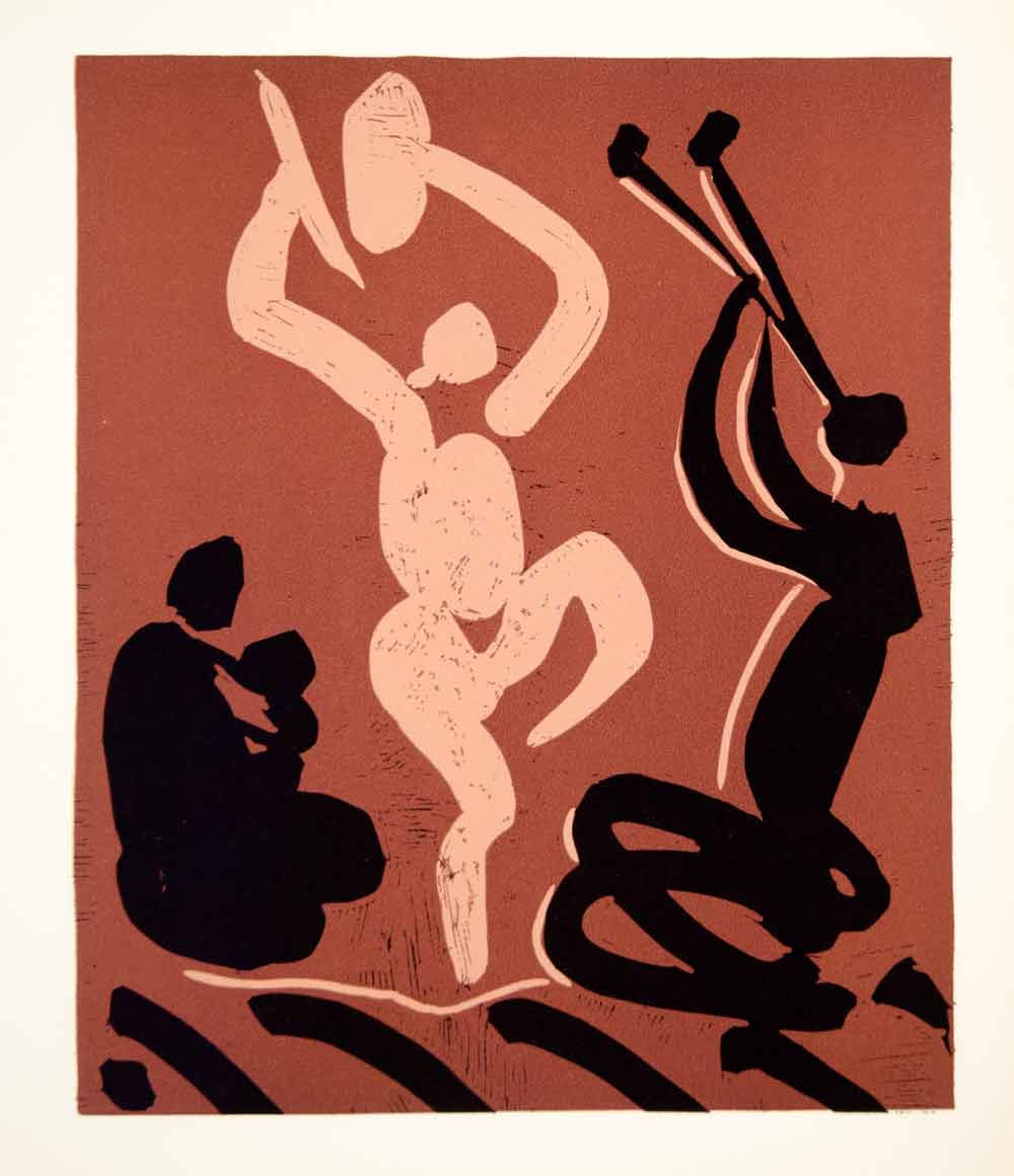 1963 Lithograph Picasso Mother Child Dancer Cymbals Flute Player Music Linocut