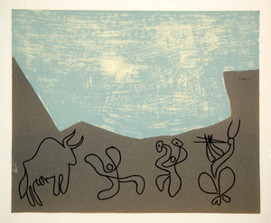1963 Lithograph Picasso Bacchanal Bull Dancers Flute Player Music Linocut Art
