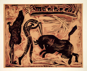 1963 Lithograph Picasso Banderillas Bull Bullfight Corrida Toros Matador Linocut