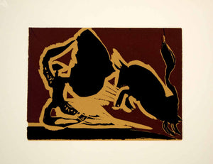 1963 Lithograph Picasso Matador Cape Charging Bull Bullfighting Linocut Abstract