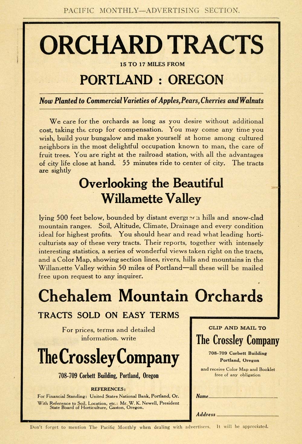 1910 Ad Crossley Chehalem Mountain Orchards Oregon - ORIGINAL ADVERTISING PM2