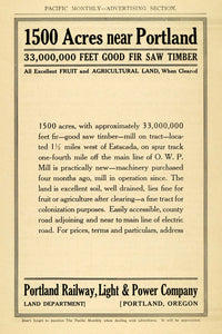 1910 Ad Portland Railway Light Power Agriculture Land - ORIGINAL ADVERTISING PM2