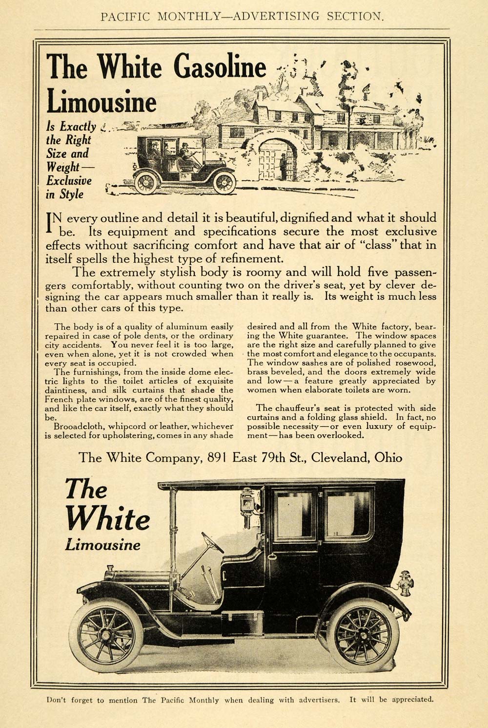 1910 Ad Antique White Gasoline Limousine Cleveland Ohio - ORIGINAL PM2