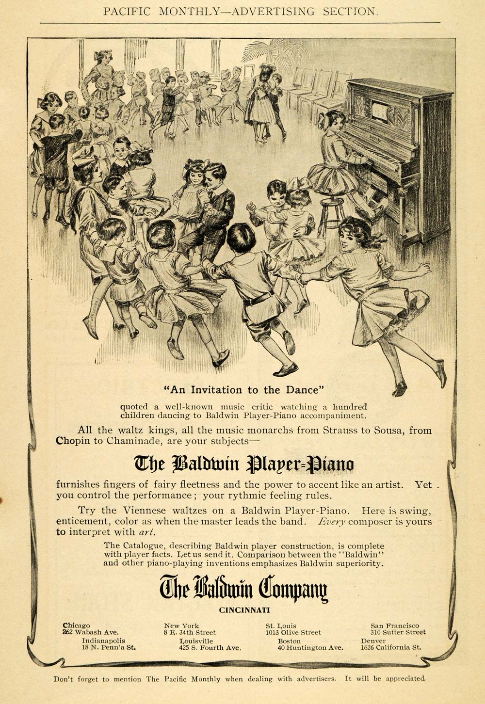 1910 Ad Baldwin Player-Piano Musical Instrument Dance - ORIGINAL ADVERTISING PM2